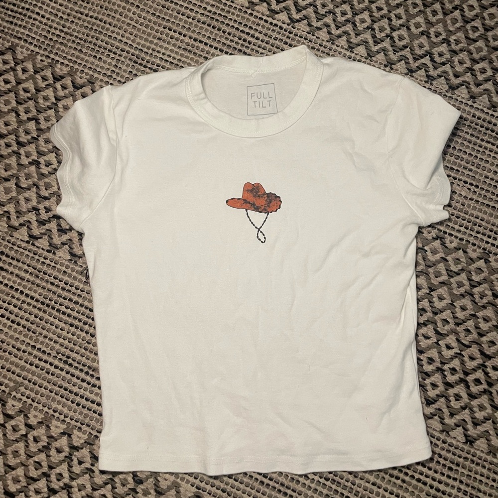 Full Tilt White Tee with Orange Hat Graphic